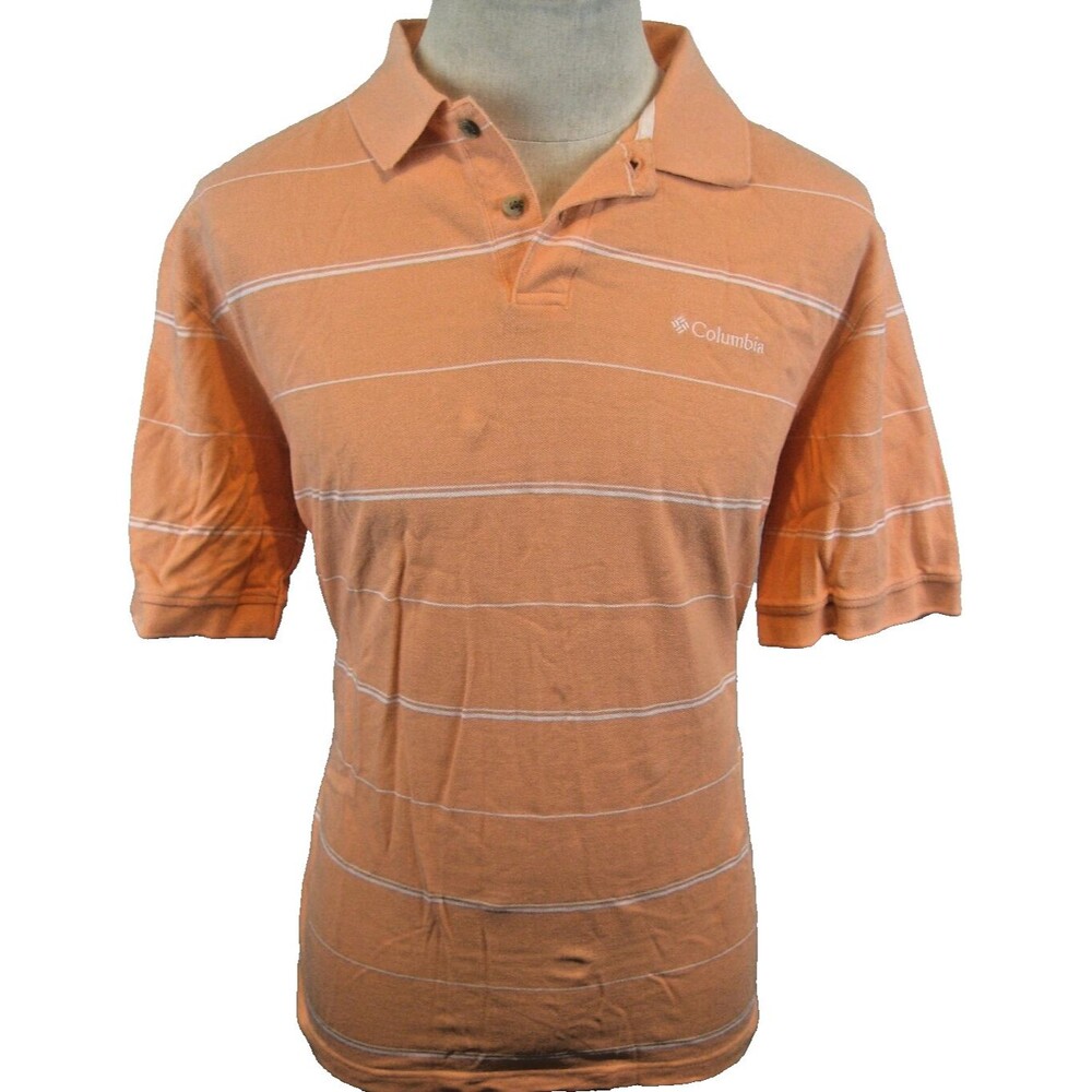 Mens Columbia Orange Stripe SS Cotton Golf Polo Casual Shirt sz Lg